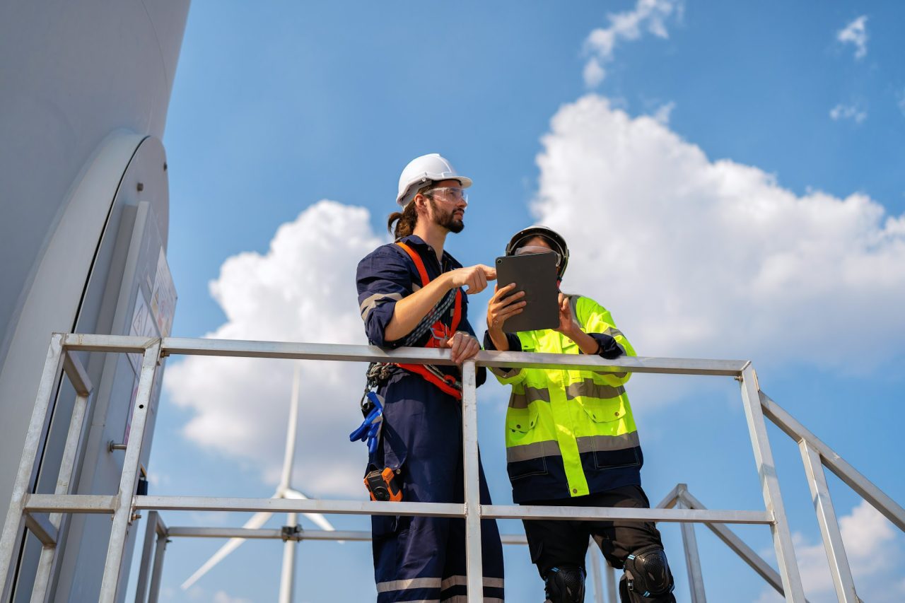 wind-turbine-service-engineer-stand-on-platform-plan-for-maintenance-electricity-generator